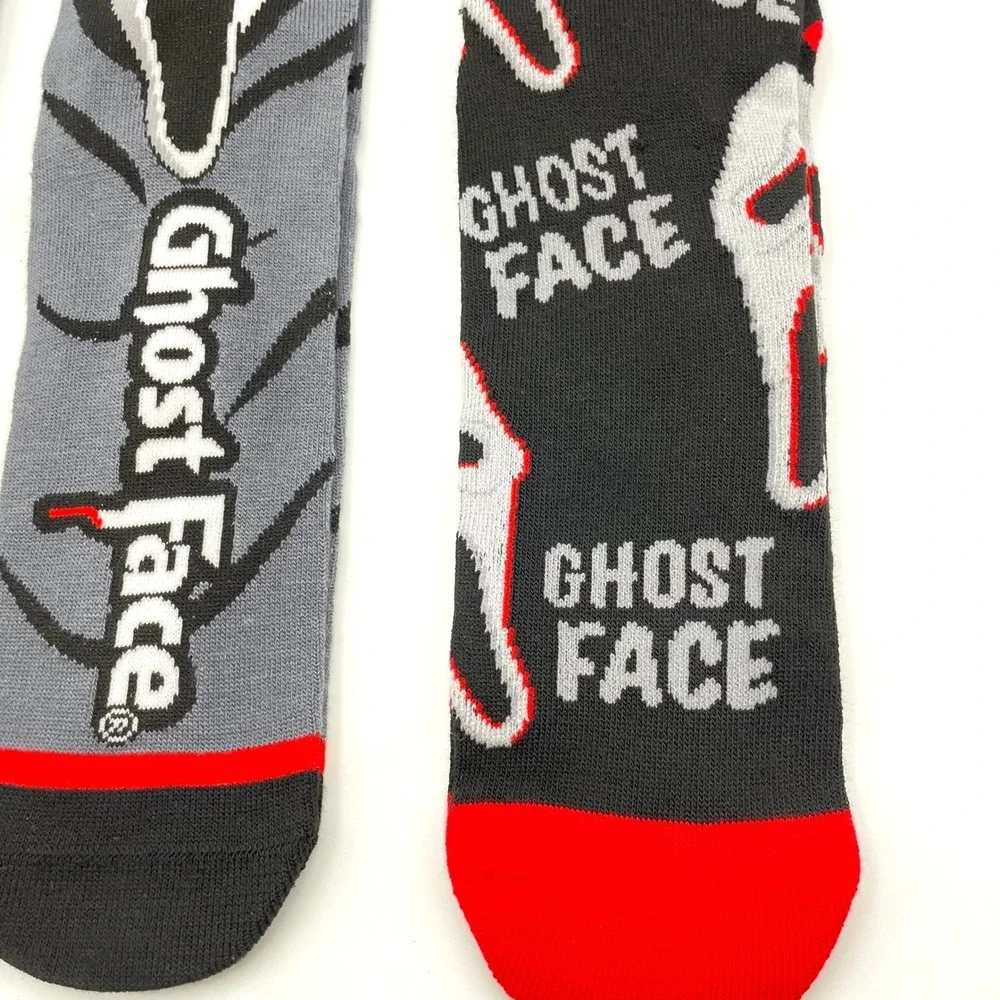 NEW Ghost Face Scream Crew Socks Lot 3 Pairs Fun World Horror Black Red Gray